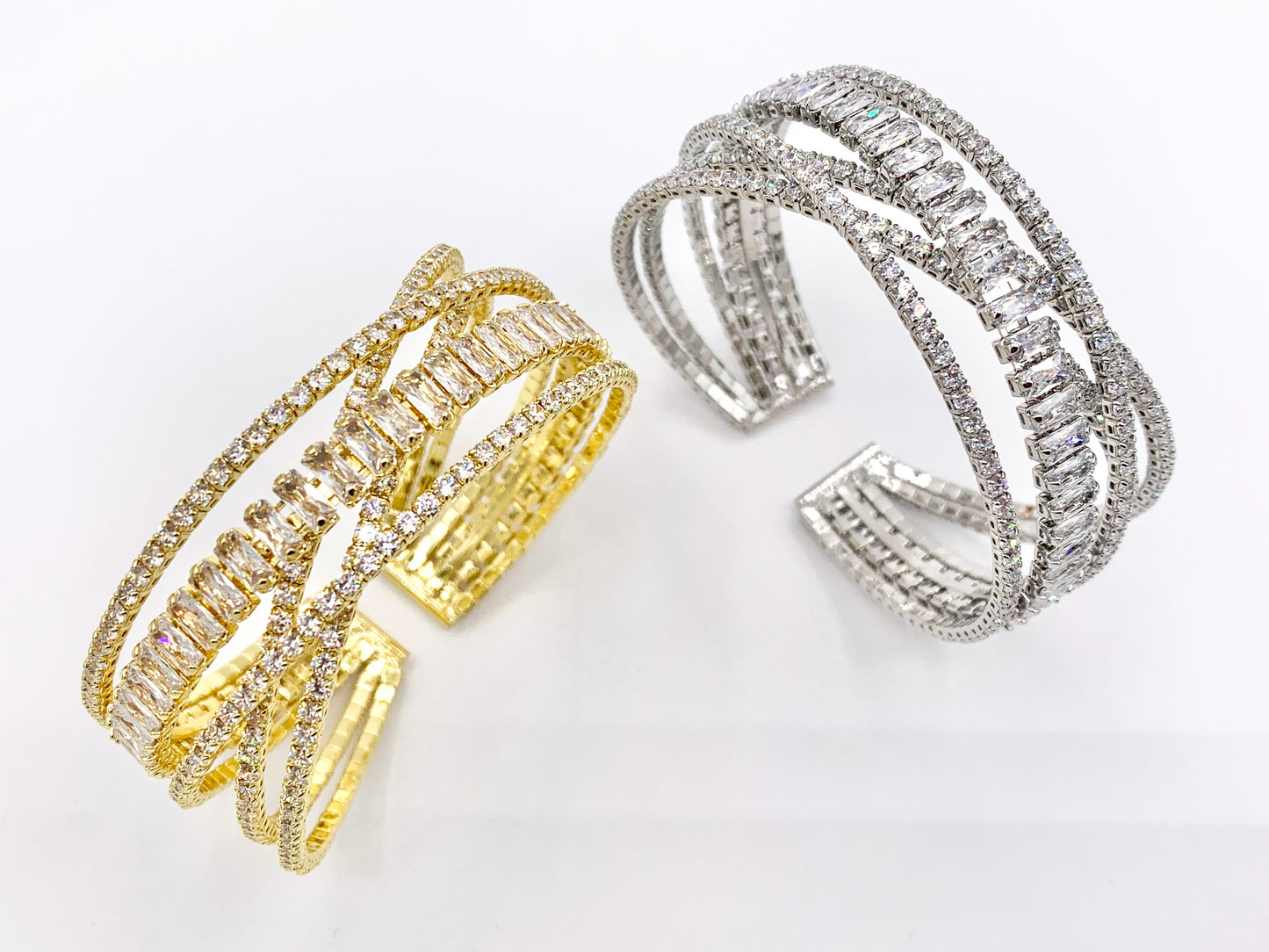 Luxury Stretch Flexible Rhinestone Bracelet Cuffs in Real Gold/Platinum 18K Plated Copper 1 pc