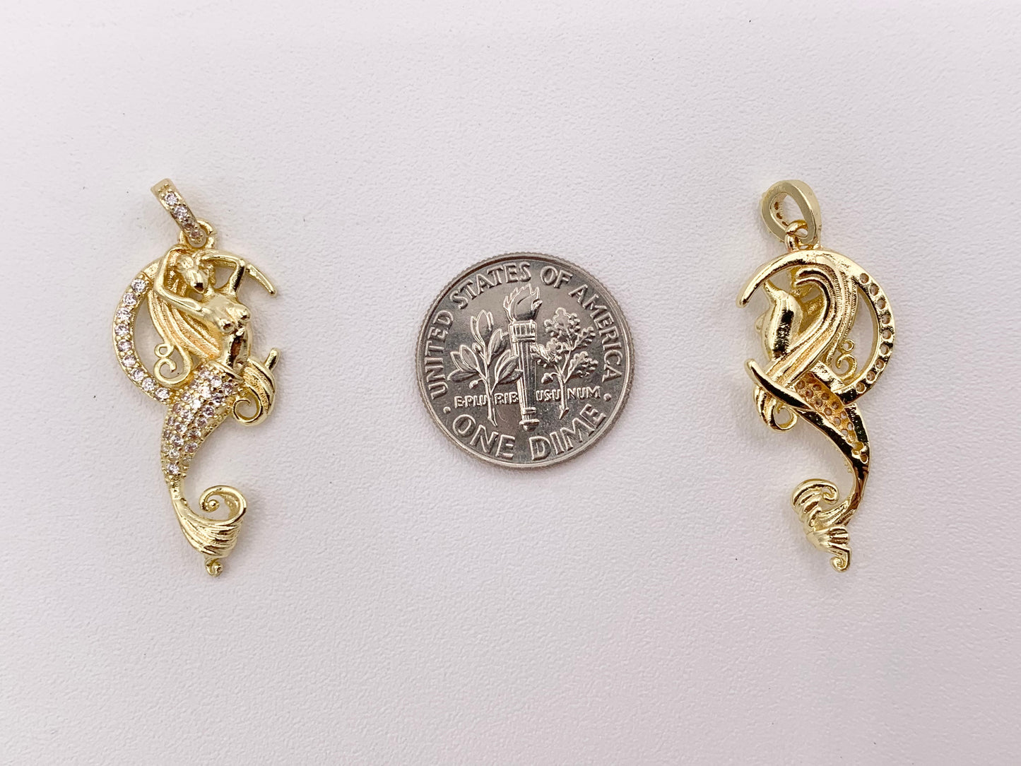 Mermaid Pendants in 18K Gold Plated CZ Pave Copper 4 pcs