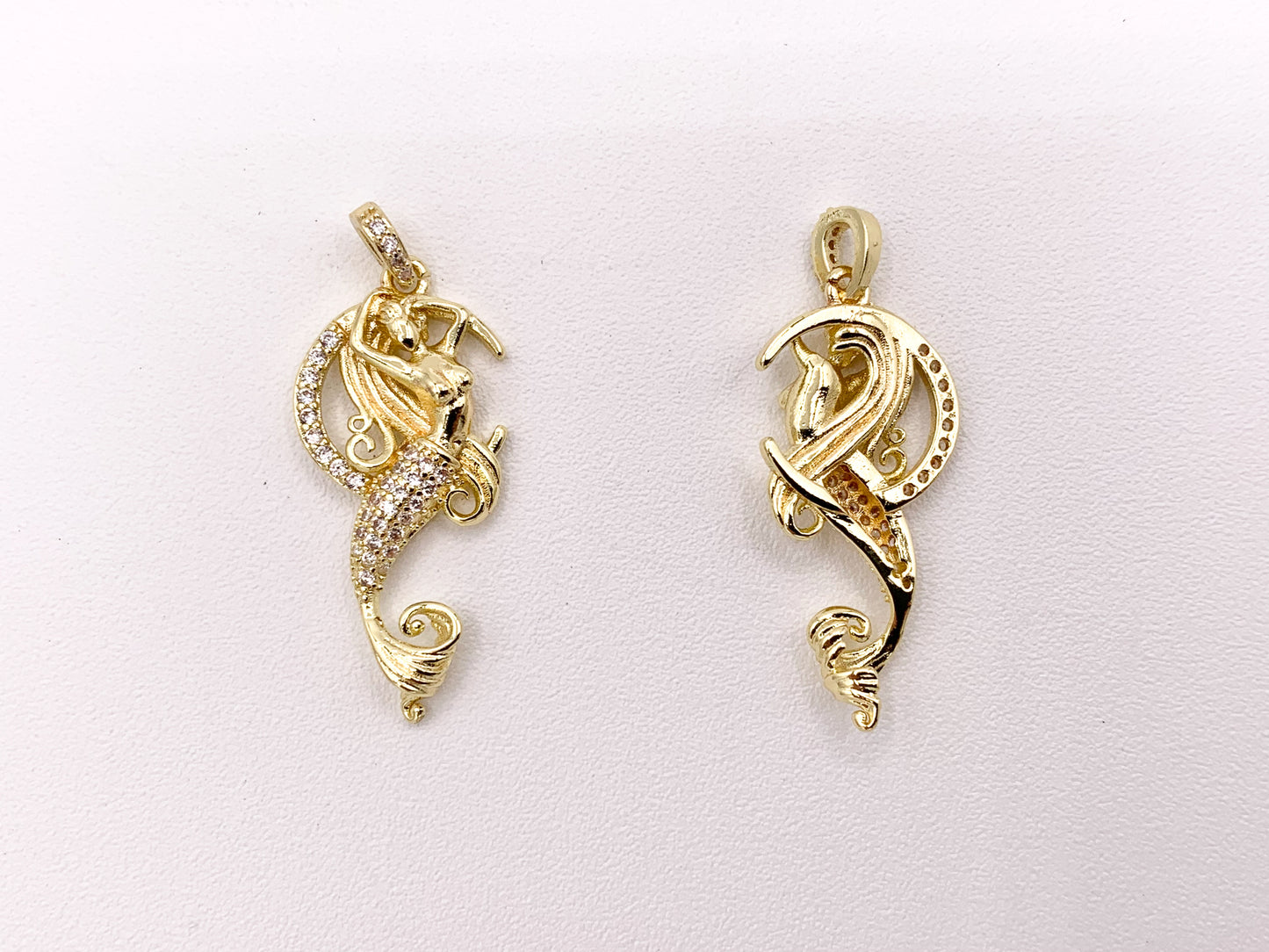 Mermaid Pendants in 18K Gold Plated CZ Pave Copper 4 pcs