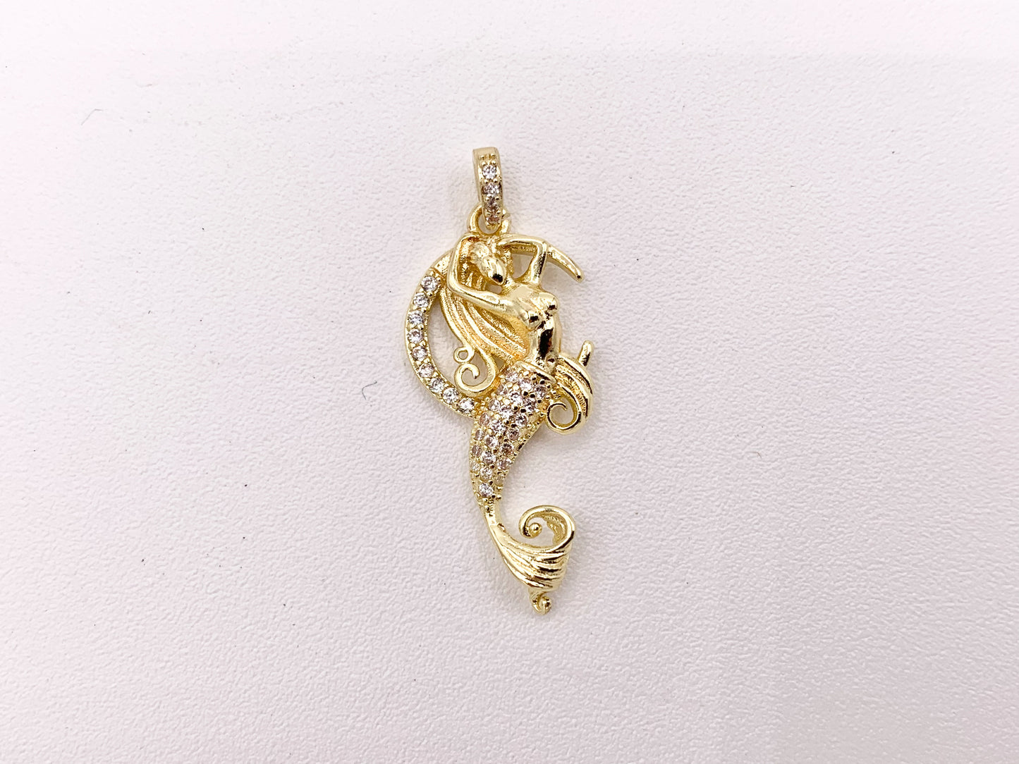 Mermaid Pendants in 18K Gold Plated CZ Pave Copper 4 pcs