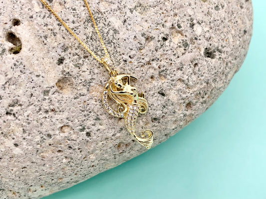 Mermaid Pendants in 18K Gold Plated CZ Pave Copper 4 pcs