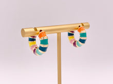 Load image into Gallery viewer, Multicolor Enamel Striped Earring Huggie Hoops in 18K Gold Plated Copper 3 pairs
