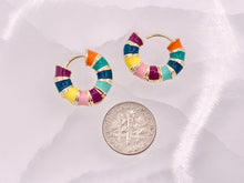 Load image into Gallery viewer, Multicolor Enamel Striped Earring Huggie Hoops in 18K Gold Plated Copper 3 pairs
