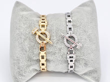 Load image into Gallery viewer, Trendy Designer Like CZ Pave Rhinestone Link Lock Nail Adjustable Bracelet Cuffs in Real 18K Gold/Platinum Plated Copper 1 pc
