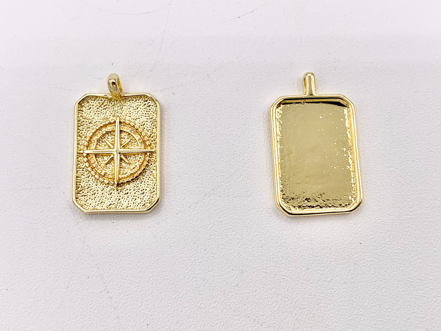North Star Compass Rectangle Tag Pendant in 18K Gold plated Copper 8 pcs