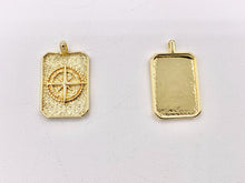 Load image into Gallery viewer, North Star Compass Rectangle Tag Pendant in 18K Gold plated Copper 8 pcs
