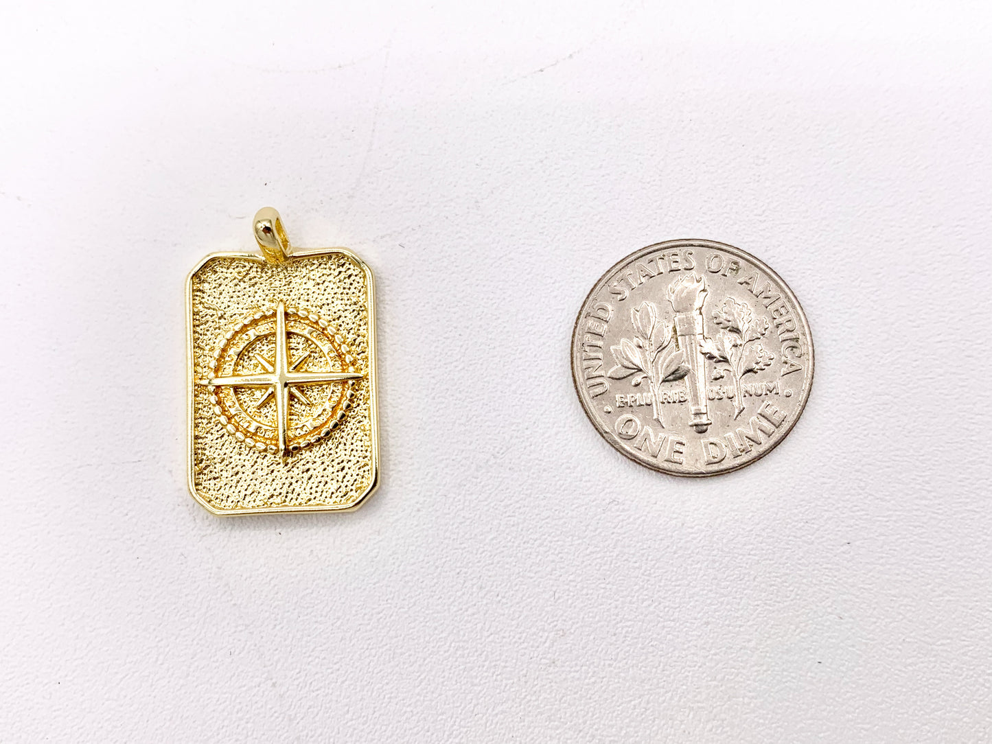 North Star Compass Rectangle Tag Pendant in 18K Gold plated Copper 8 pcs