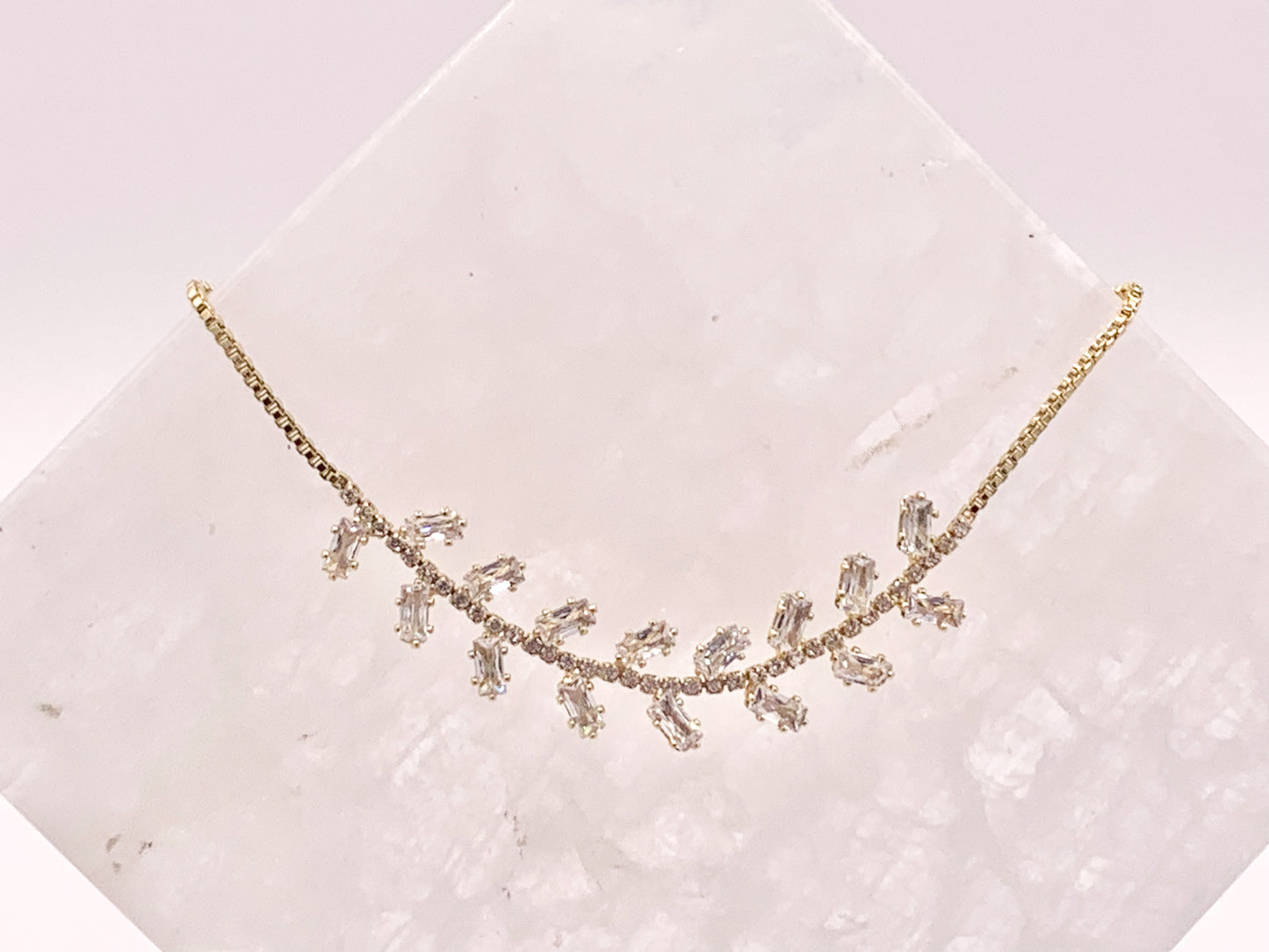 Olive Branch Style Cut CZ Pave Rhinestone Box Chain Dainty Slide Adjustable Bracelets in 18K Gold Plated Copper 3 pcs