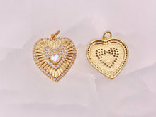 Load image into Gallery viewer, Gold Heart Pendant Charms Opalite Center CZ Pave Designed in 18K Gold Plated Copper 5 pcs
