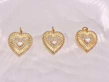 Load image into Gallery viewer, Gold Heart Pendant Charms Opalite Center CZ Pave Designed in 18K Gold Plated Copper 5 pcs
