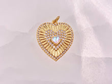 Load image into Gallery viewer, Gold Heart Pendant Charms Opalite Center CZ Pave Designed in 18K Gold Plated Copper 5 pcs
