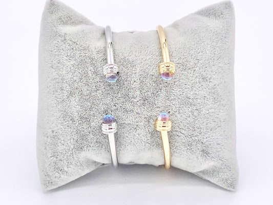 Puños/brazaletes abiertos de opalita AB de cobre chapado en oro real/platino de 18 quilates 1 pieza