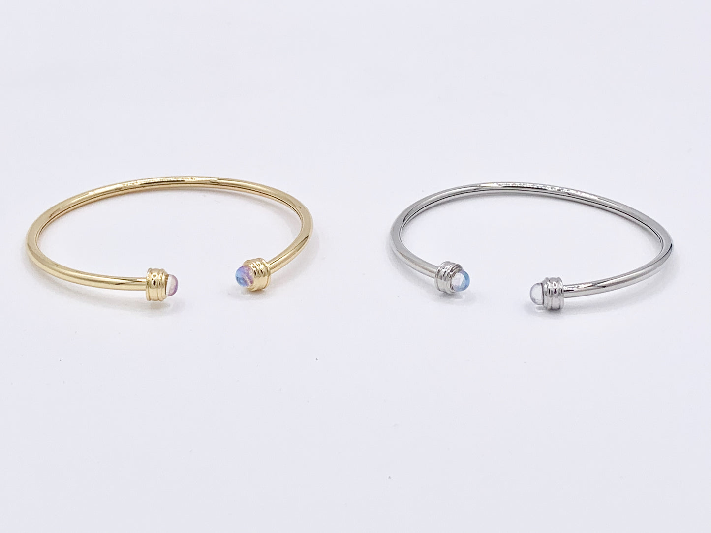 Puños/brazaletes abiertos de opalita AB de cobre chapado en oro real/platino de 18 quilates 1 pieza