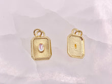 Load image into Gallery viewer, Gold Rectangle Tag Pendant Charms Opalite Center in 18K Gold Plated Copper 5 pcs
