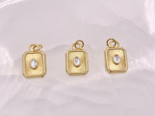 Load image into Gallery viewer, Gold Rectangle Tag Pendant Charms Opalite Center in 18K Gold Plated Copper 5 pcs
