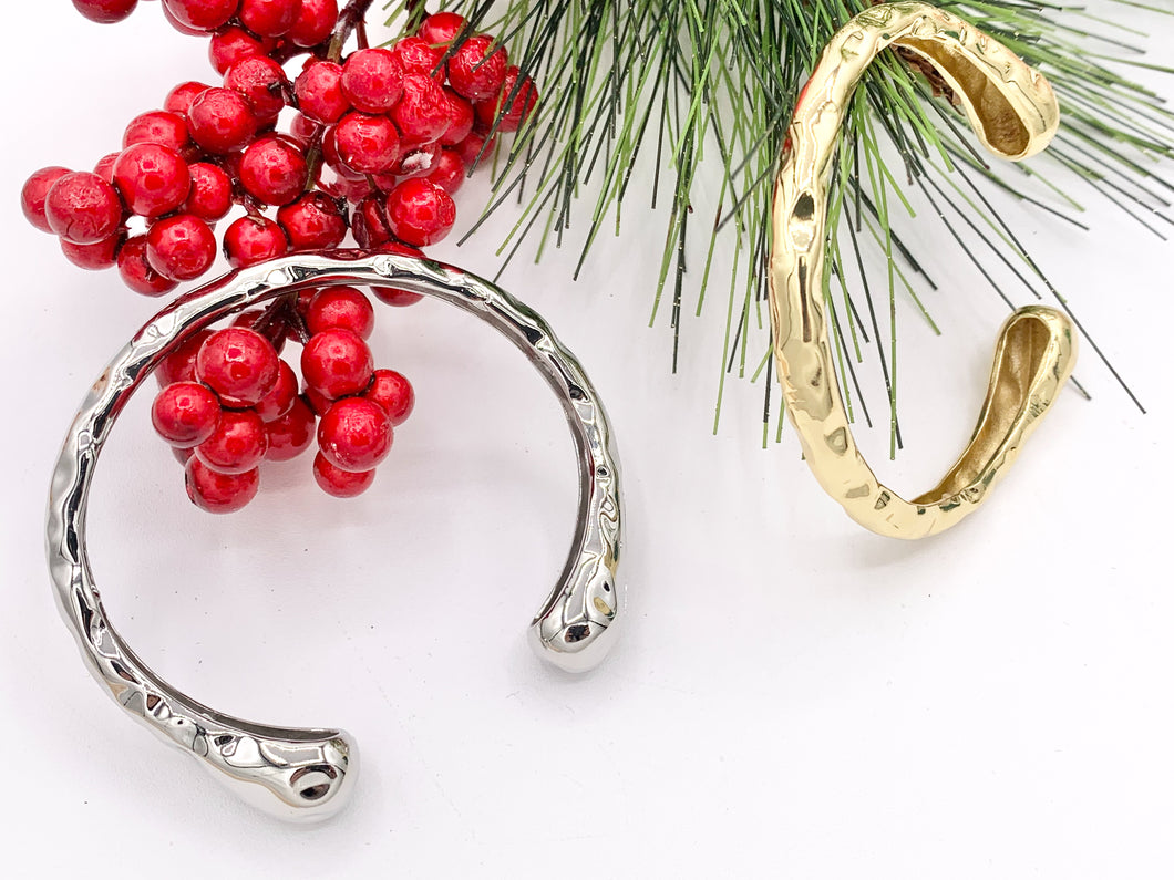 Chunky Organic Plain Adjustable Bracelet Front Open Cuffs in 18K Gold Plating or Silver Plating 2 pcs