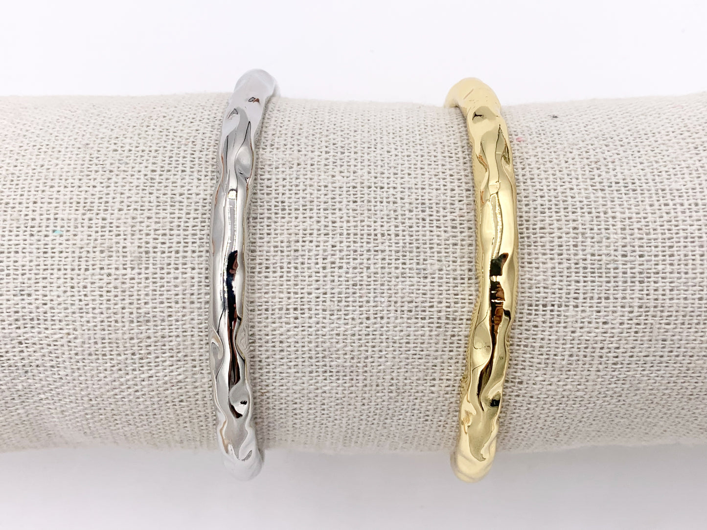 Chunky Organic Plain Adjustable Bracelet Front Open Cuffs in 18K Gold Plating or Silver Plating 2 pcs