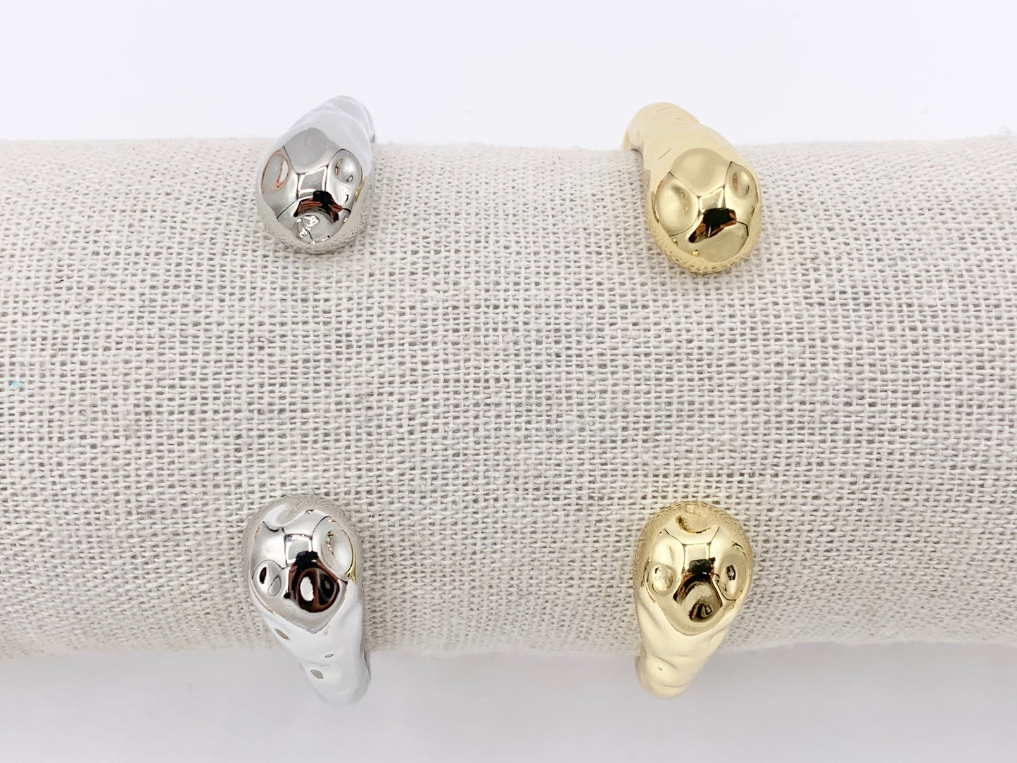 Chunky Organic Plain Adjustable Bracelet Front Open Cuffs in 18K Gold Plating or Silver Plating 2 pcs