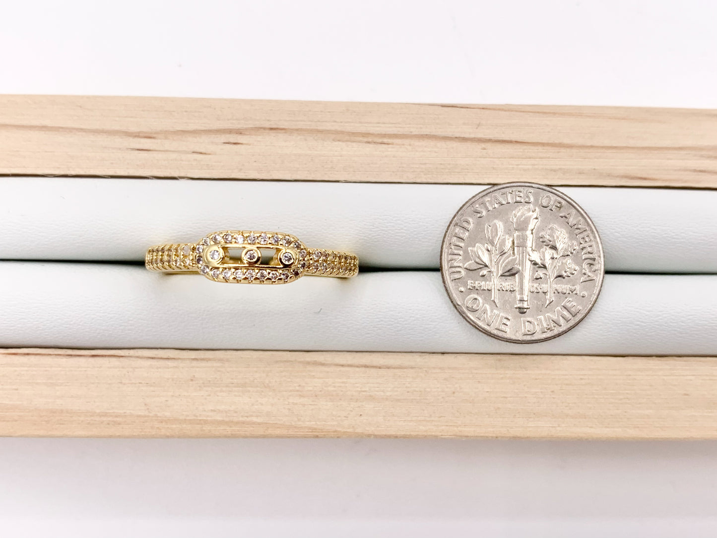 Beautiful CZ Pave Oval Link Adjustable Rings in 18K Gold Plated Copper 5pcs