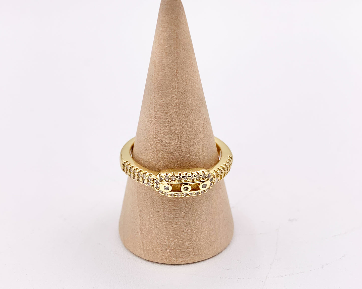 Beautiful CZ Pave Oval Link Adjustable Rings in 18K Gold Plated Copper 5pcs