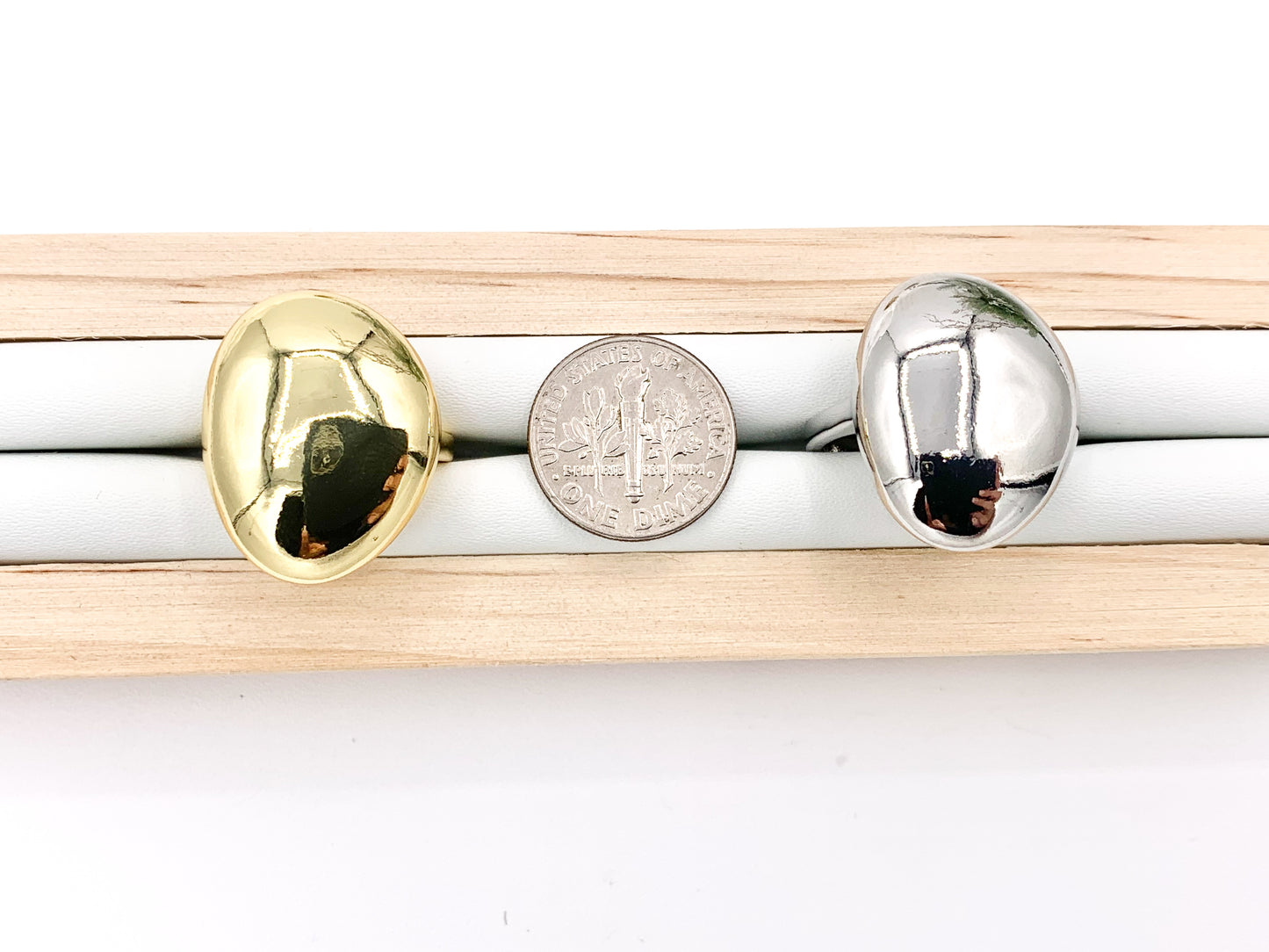 18K Gold and Platinum Plated Plain Oval Irregular Shaped Adjustable Ring 5 pcs