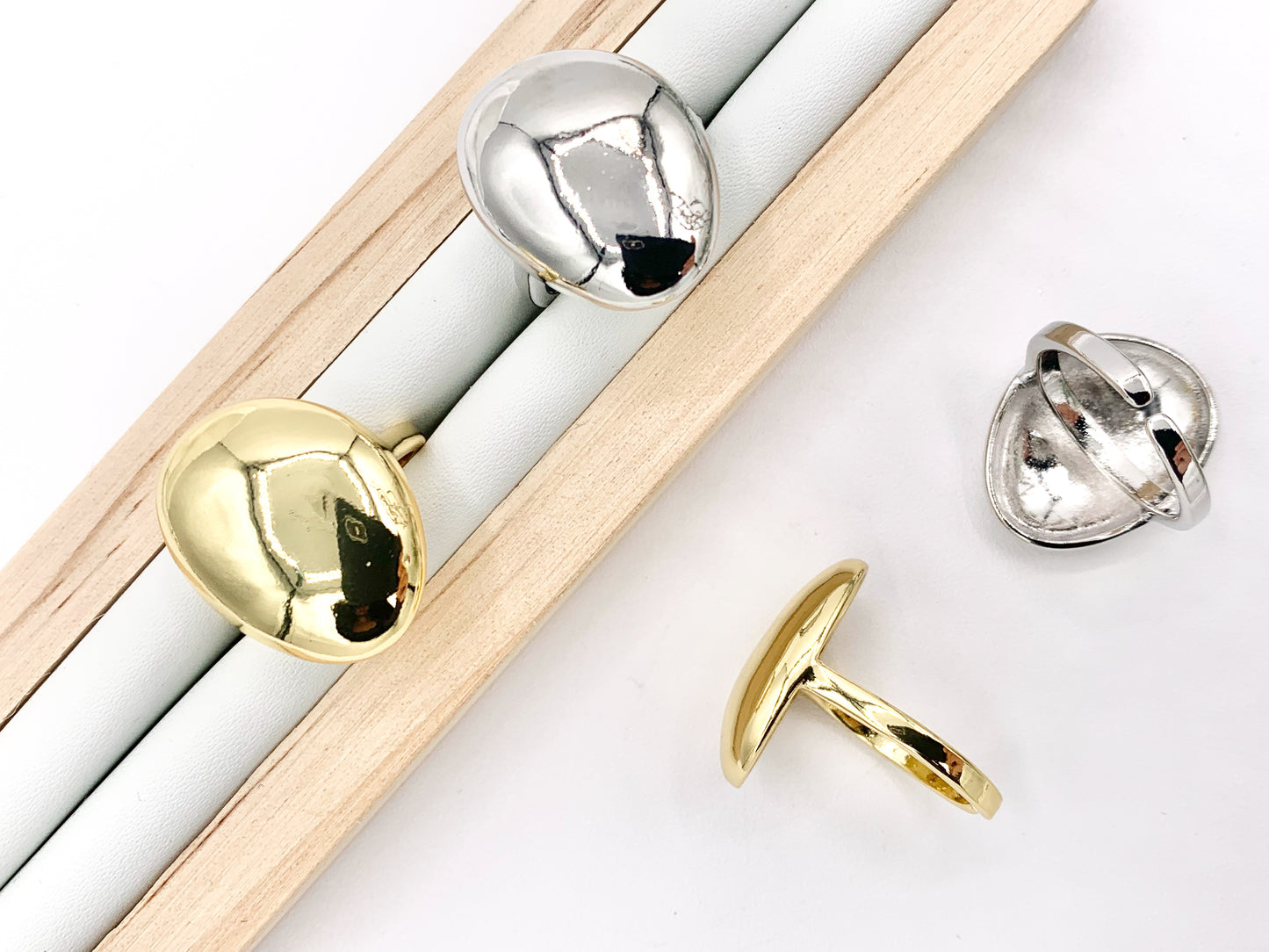 18K Gold and Platinum Plated Plain Oval Irregular Shaped Adjustable Ring 5 pcs