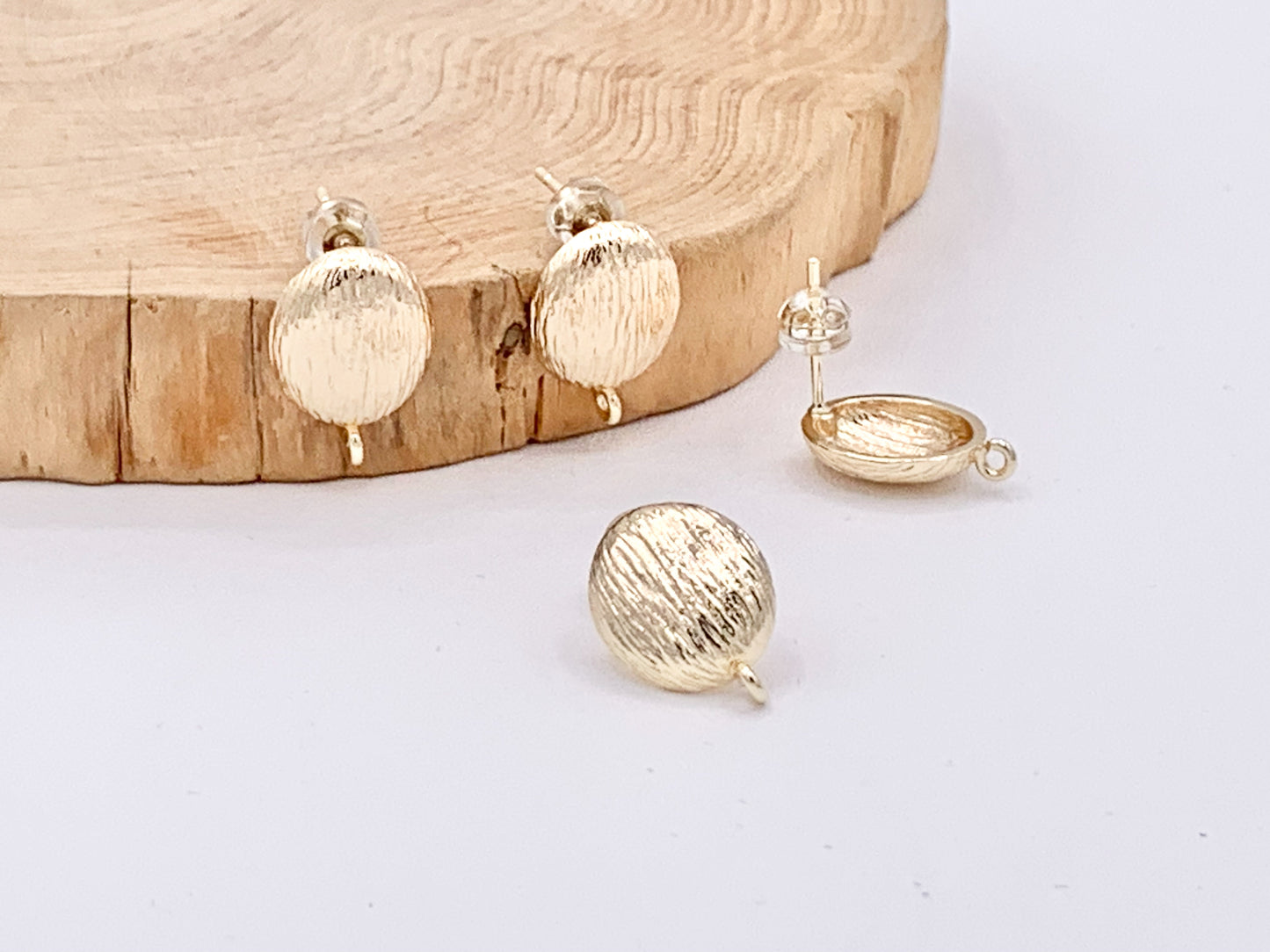 Textured Oval Earring Findings Component with Loop in 18K Gold plated Copper 5 pairs