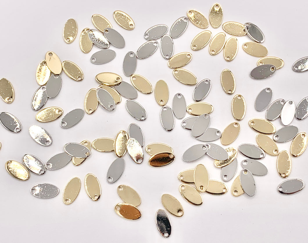 Dijes de etiquetas ovaladas DIY en blanco chapados en oro real/platino de 18 quilates sobre latón, 50 piezas