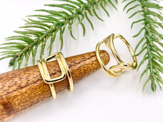 Rectangle Overlap Ring in 18K Gold Plated Copper 5pcs