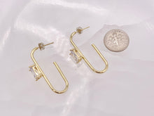 Load image into Gallery viewer, Minimal Paperclip Earring with Cubic Zirconia Emerald Cut Rhinestone in 18K Gold Silver Plated Copper Earrings 4 pairs
