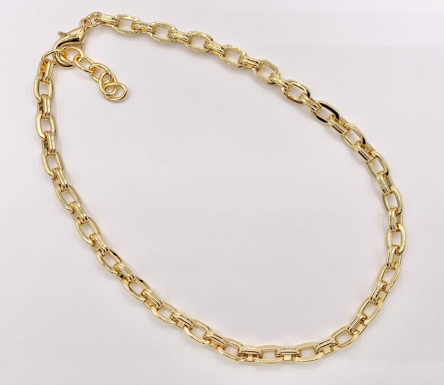Textured Paperclip Necklace 18K Gold Plated Copper Finished Necklace 16" with 1.5" Extension Link 1pc