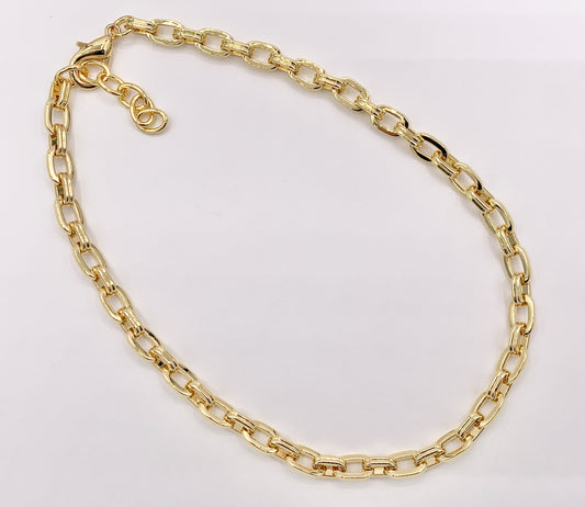 Textured Paperclip Necklace 18K Gold Plated Copper Finished Necklace 16" with 1.5" Extension Link 1pc