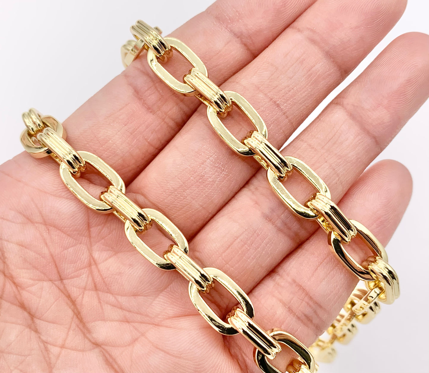 Textured Paperclip Necklace 18K Gold Plated Copper Finished Necklace 16" with 1.5" Extension Link 1pc