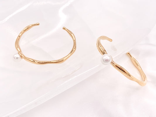 Real Gold 18K Plated Copper Simple Minimalist Pearl Adjustable Bracelet Cuff 3 pcs