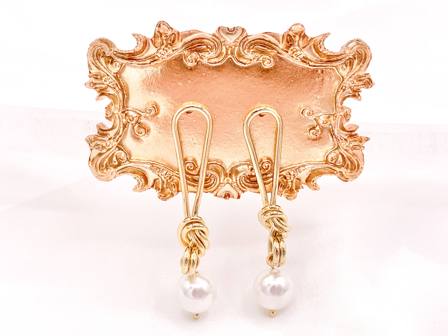 Hermosos aretes colgantes de nácar con alambre y nudo en oro de 18 quilates chapado sobre cobre, 3 pares