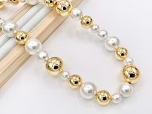 Load image into Gallery viewer, Mother of Pearl + Gold Beads Plated Brass Finished Necklace 8mm-16mm
