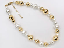 Load image into Gallery viewer, Mother of Pearl + Gold Beads Plated Brass Finished Necklace 8mm-16mm
