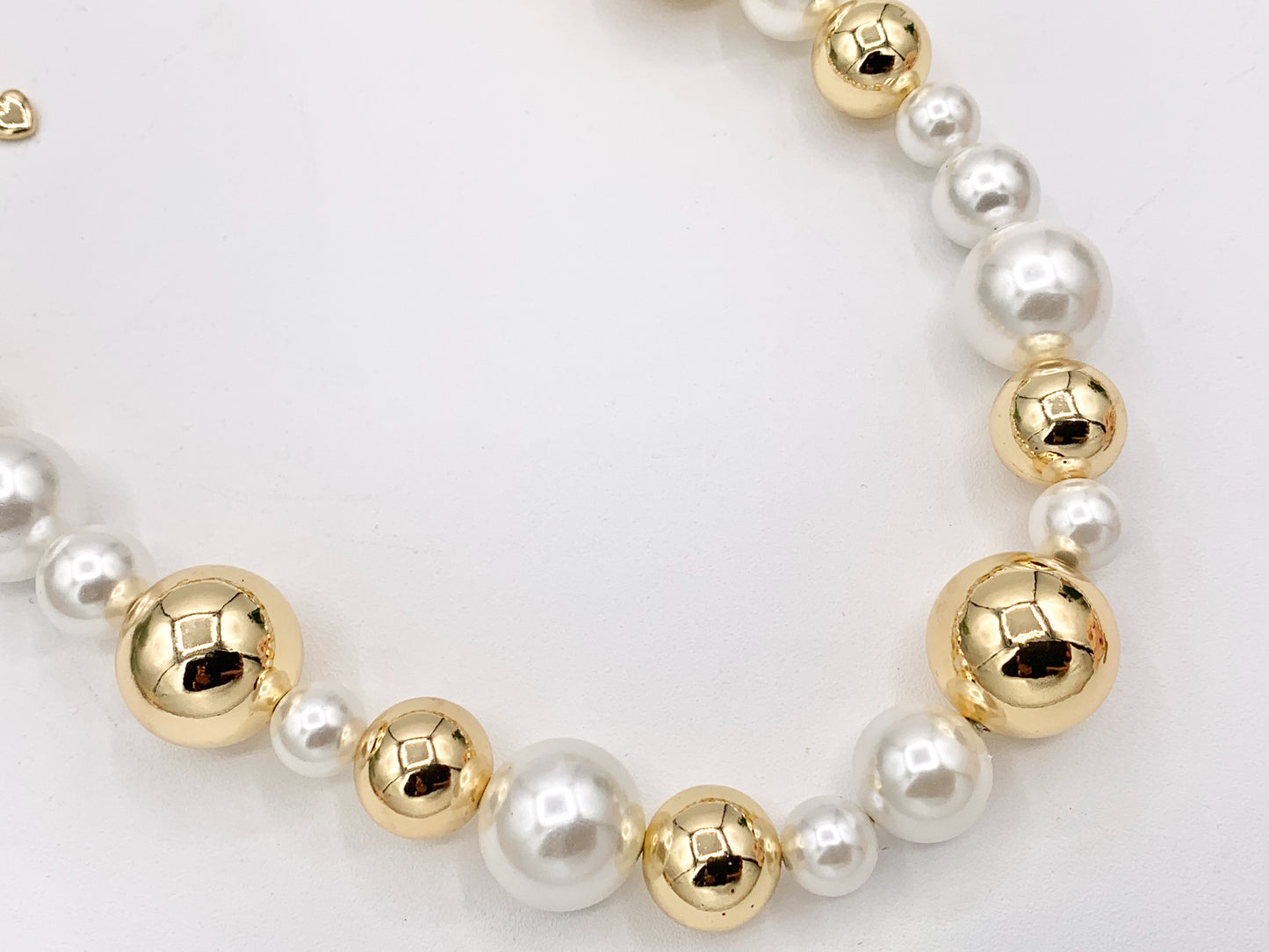 Mother of Pearl + Gold Beads Plated Brass Finished Necklace 8mm-16mm