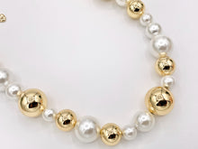 Load image into Gallery viewer, Mother of Pearl + Gold Beads Plated Brass Finished Necklace 8mm-16mm
