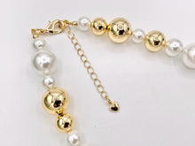 Load image into Gallery viewer, Mother of Pearl + Gold Beads Plated Brass Finished Necklace 8mm-16mm
