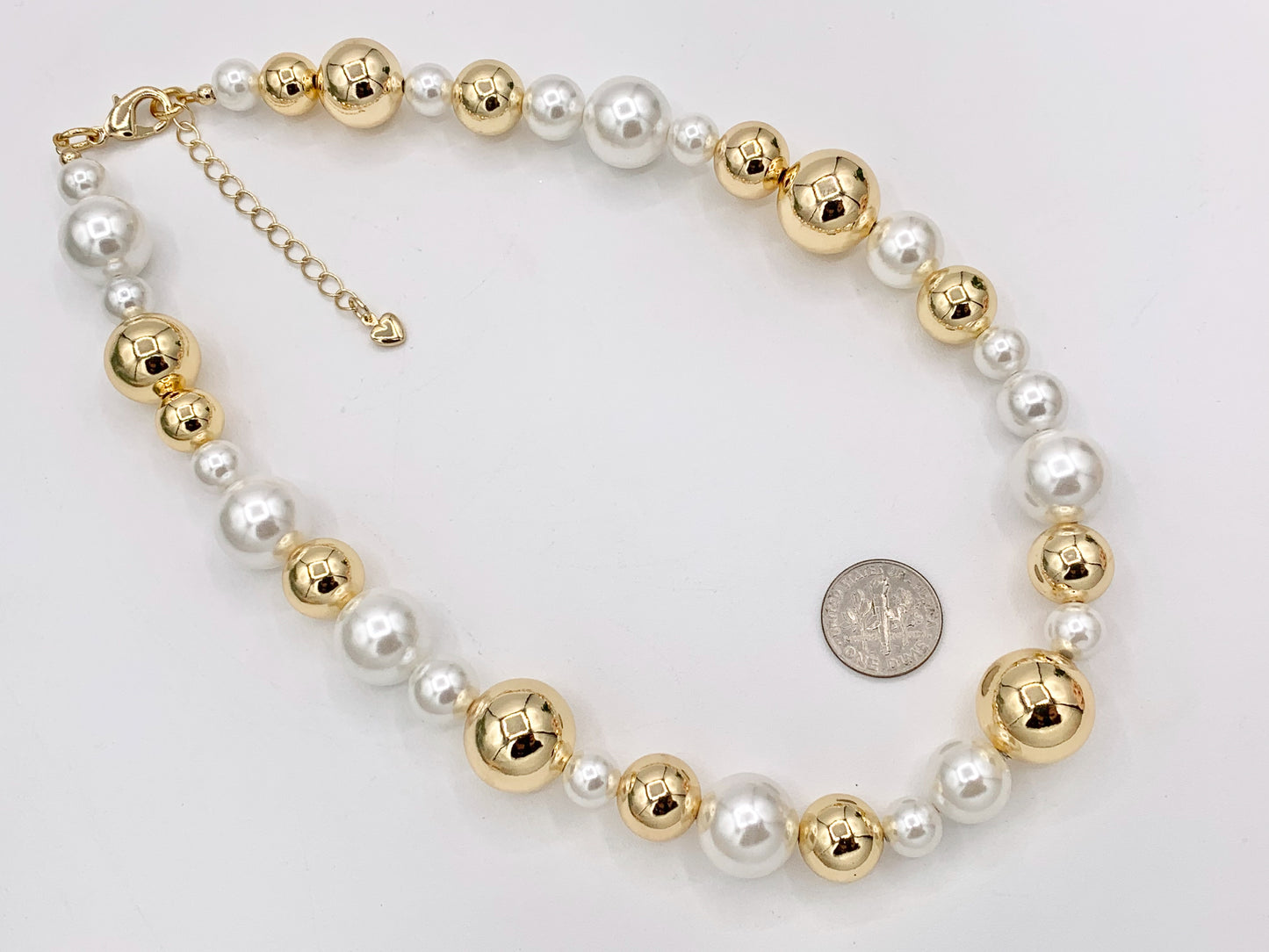 Mother of Pearl + Gold Beads Plated Brass Finished Necklace 8mm-16mm