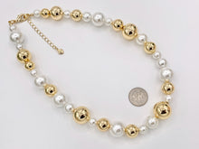 Load image into Gallery viewer, Mother of Pearl + Gold Beads Plated Brass Finished Necklace 8mm-16mm
