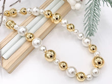 Load image into Gallery viewer, Mother of Pearl + Gold Beads Plated Brass Finished Necklace 8mm-16mm
