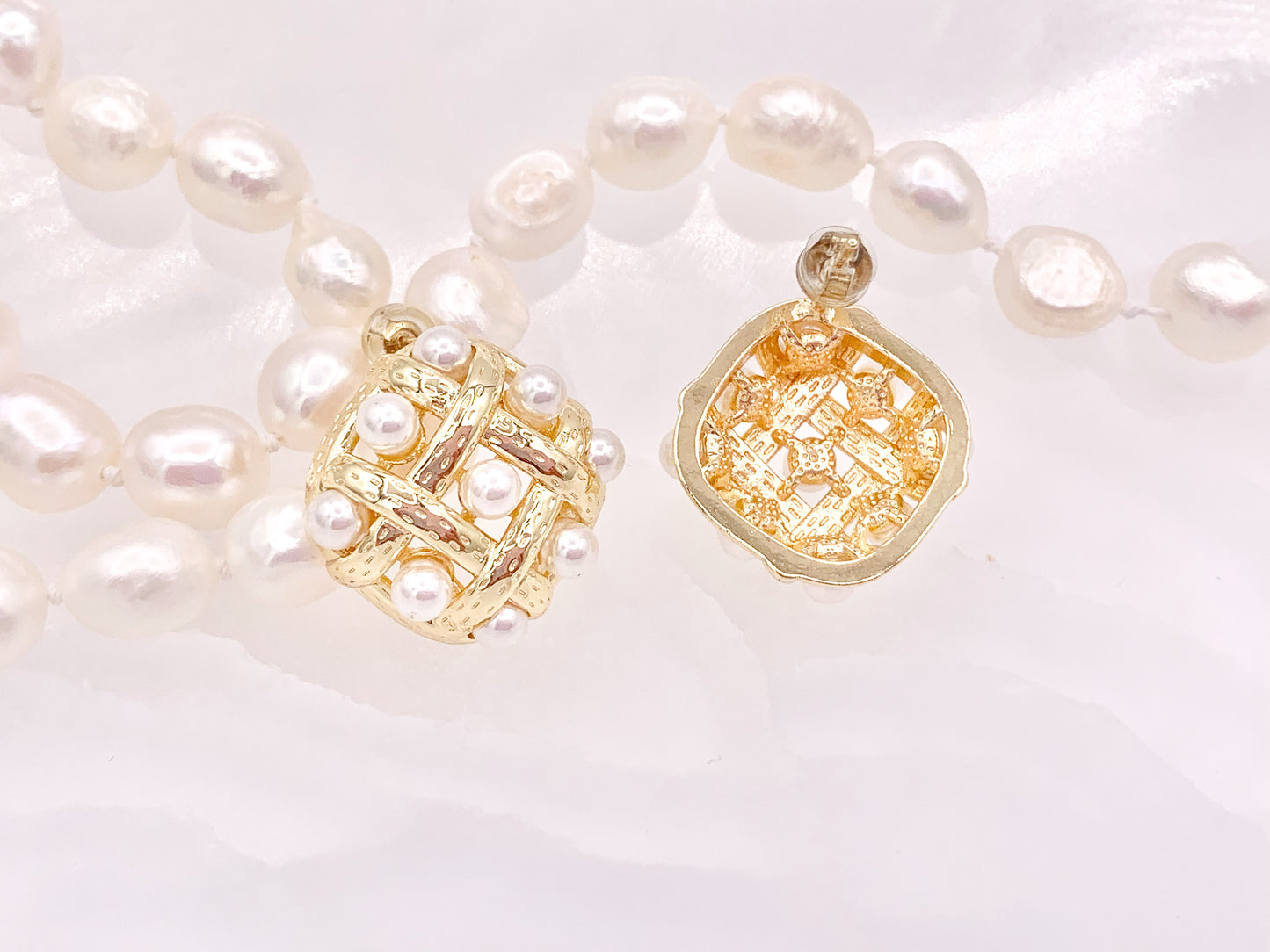 Pendientes elegantes con forma de diamante y perlas de diseño único en oro de 18 quilates o cobre chapado en plata, 3 pares