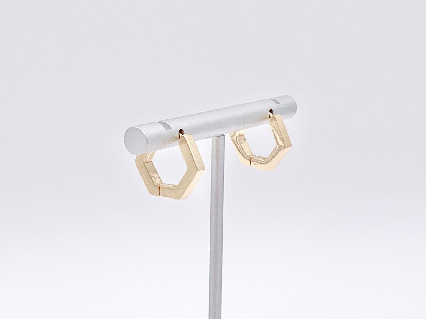 Minimalist Hexagon Shaped Earring Huggies 18K Gold or Silver Plated Over Brass Earrings