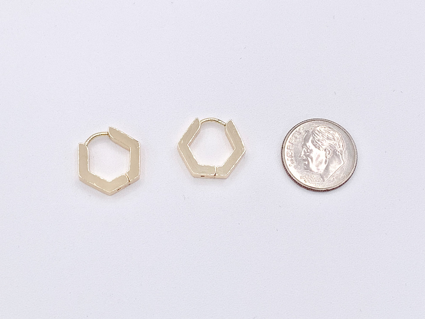 Minimalist Hexagon Shaped Earring Huggies 18K Gold or Silver Plated Over Brass Earrings