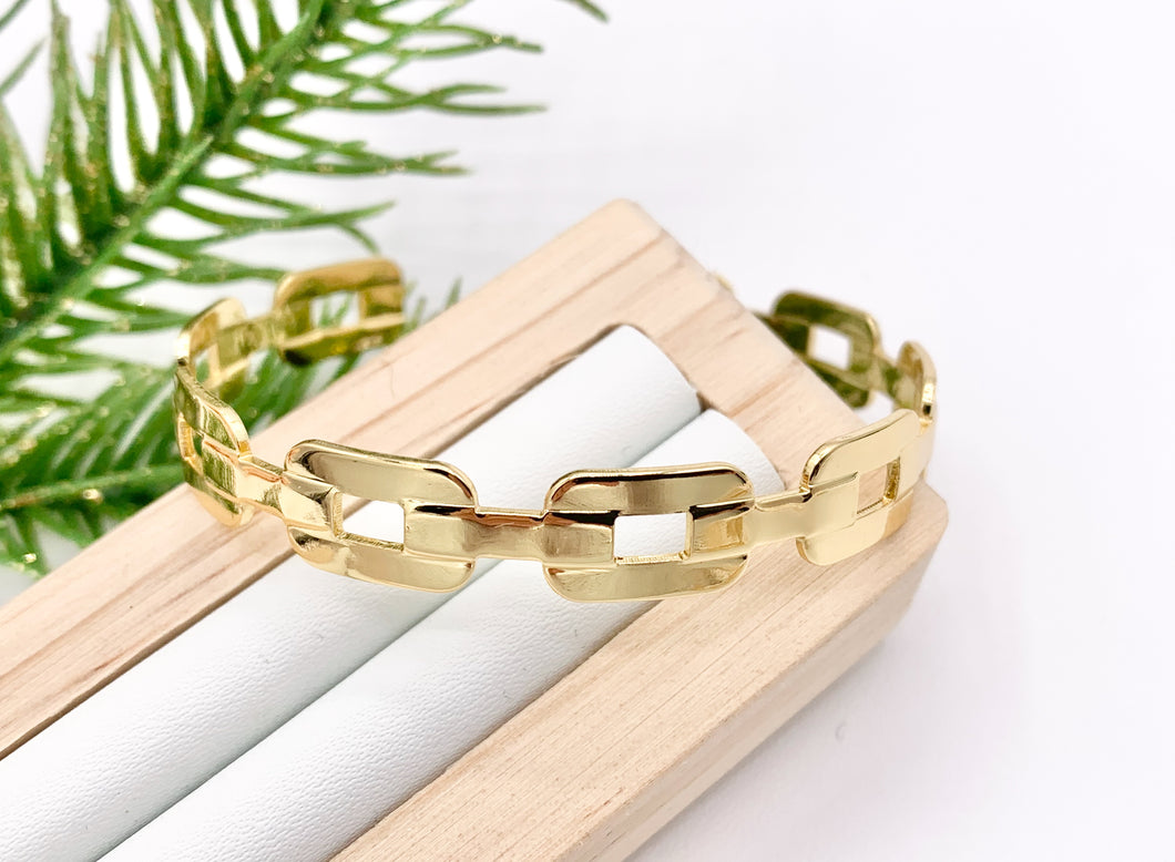 Minimalist Rectangle Link Bracelet Cuffs in Real Gold 18K Plated Copper 3 pcs