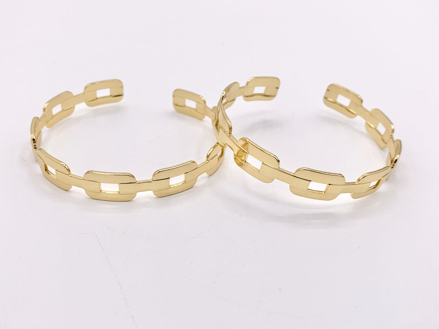 Minimalist Rectangle Link Bracelet Cuffs in Real Gold 18K Plated Copper 3 pcs