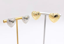 Load image into Gallery viewer, Puffy Hollow Heart Earring Studs in Real 18K Gold and Silver Plated Over Copper 4 pairs
