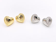 Load image into Gallery viewer, Puffy Hollow Heart Earring Studs in Real 18K Gold and Silver Plated Over Copper 4 pairs
